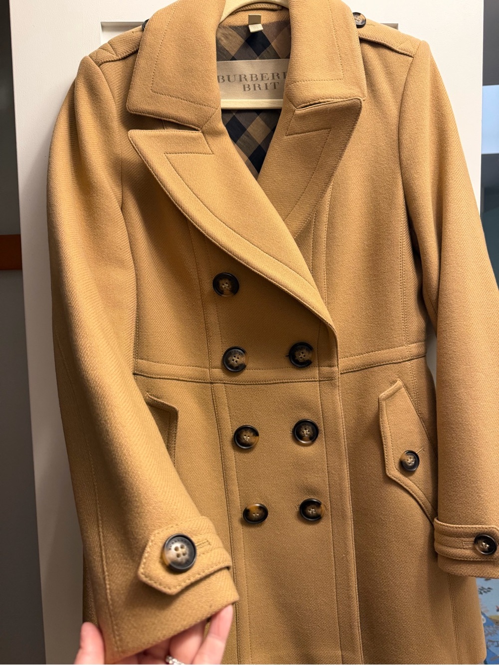 Burberry Brit Women’s Classic Camel Wool Cashmere Blend Peacoat Size 10 - Picture 14 of 17
